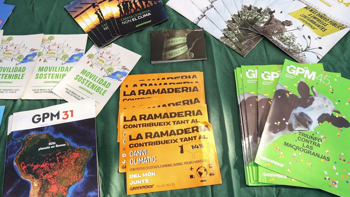 Various pamphlets and brochures on a green surface.